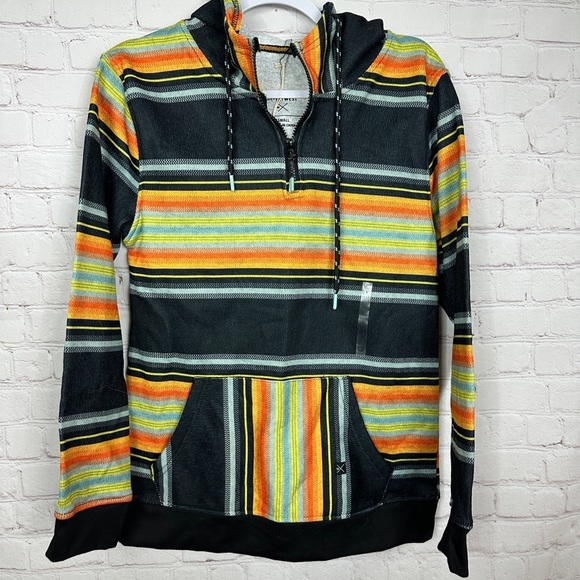 NWT BUCKLE Departwest striped Western Aztec hooded 1/4 zip‎ pullover sz S New - Picture 1 of 6